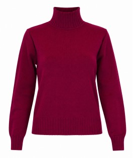 Pulover burgundy din lână guler înalt